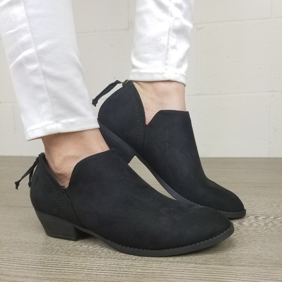 Shoes - Black Vegan Suede Ankle Booties -N